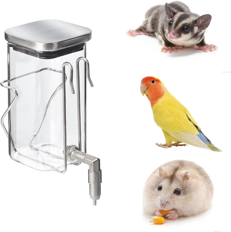 HardcorePet Premium Stainless Steel & Glass Pet Water Bottle - Firing Pin No-Drip Dispenser for Rabbits/Parrots/Rodents | 3 Size Options with Universal Cage Mount (350ml) - Image 1